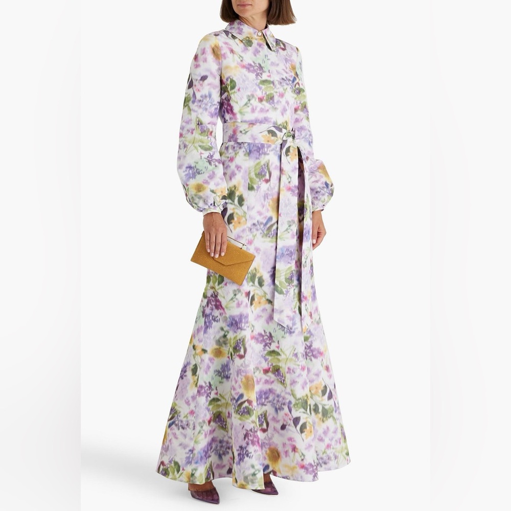 BADGLEY MISCHKA Floral-print multicolor Long Sleeve Taffeta Mermaid Gown - Picture 4 of 16